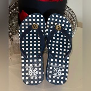 Tory Burch Blue White Rubber Platform Thong Sandals size 6